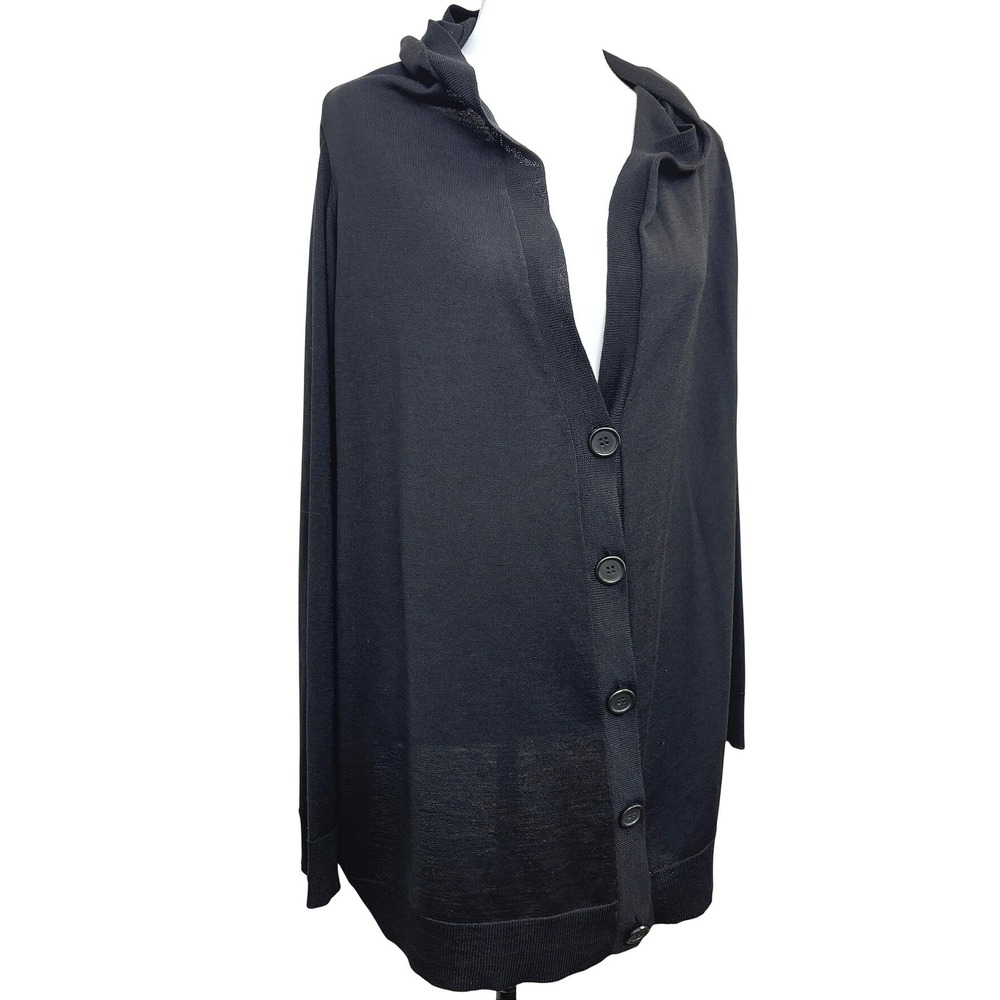 Maison Martin Margiela Black Wool Silk Hooded Cardigan Fall 2005 Made in Italy L